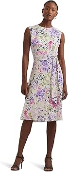 【Lauren Ralph Lauren】Floral Belted Crepe Dress Lauren Ralph Lauren Women's Floral Belted Crepe Dress - Macy's